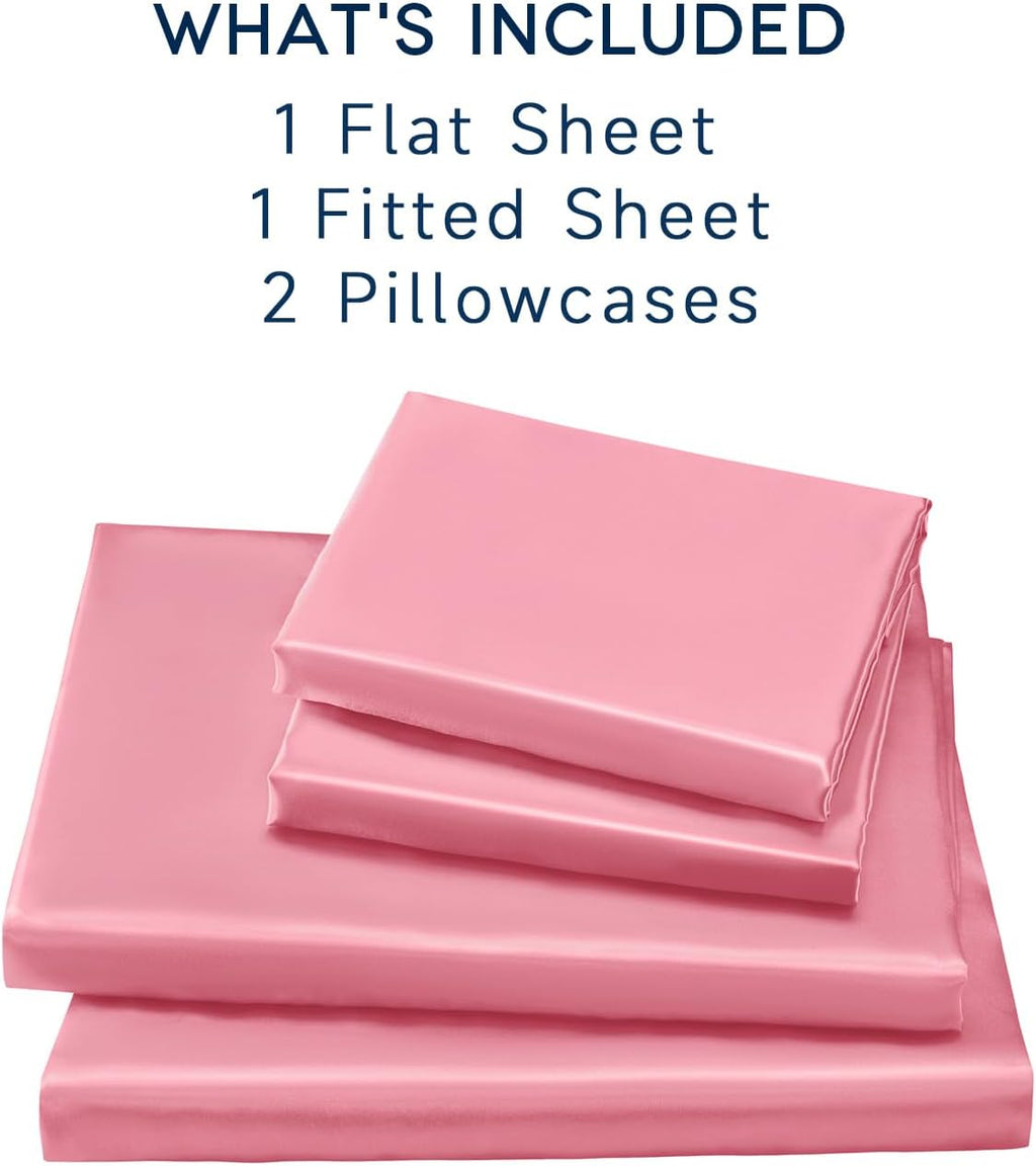 Golal Satin Sheets King Size - 4 Pieces Luxury Silky Soft Bed Sheets, Wrinkle-Free Pink Satin Silk Sheet Set with 1 Deep Pocket Fitted Shee…