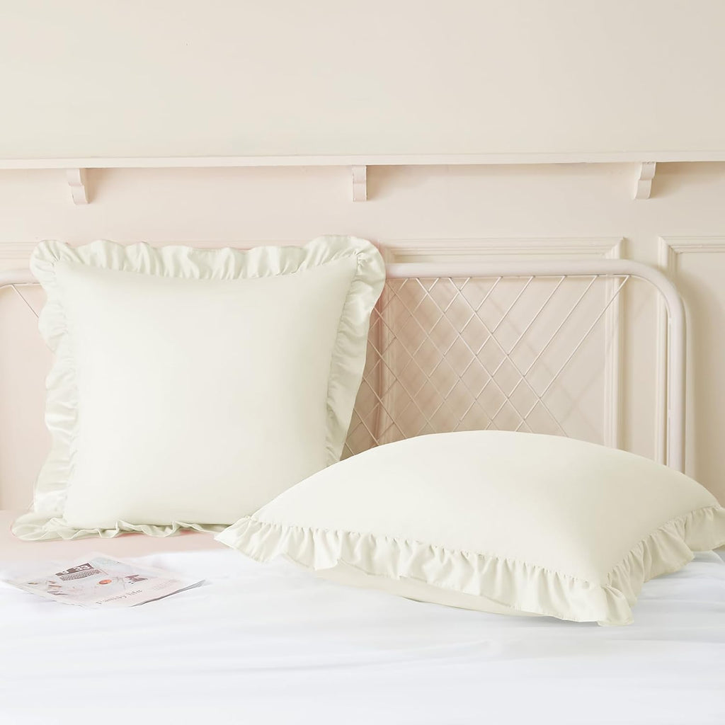 KKJIAF Ruffle Pillow Cases 20x20 Inches, Beige Square Ruffled Pillow Covers Set of 2, Microfiber Wrinkle Resistant Pillow Shams with…
