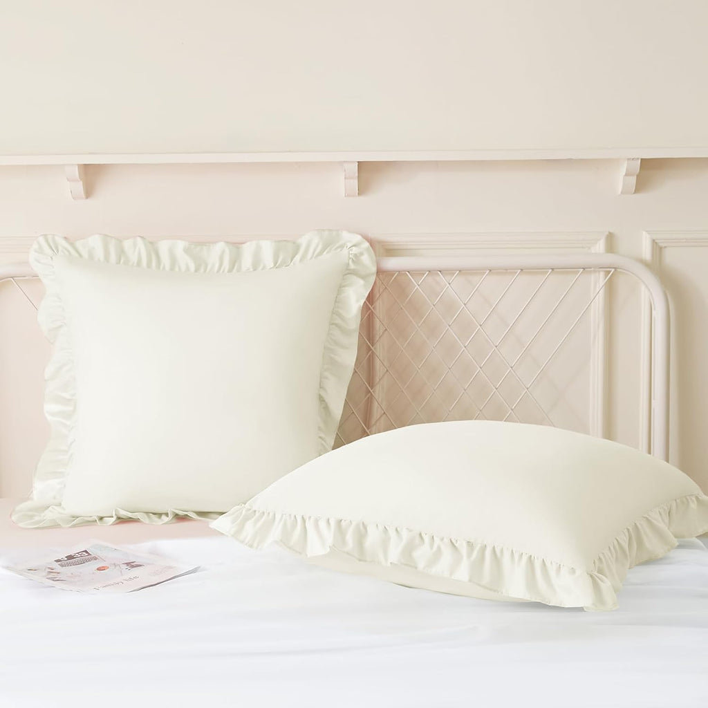 KKJIAF Ruffle Pillow Cases 22x22 Inches, Beige Square Ruffled Pillow Covers Set of 2, Microfiber Wrinkle Resistant Pillow Shams with…