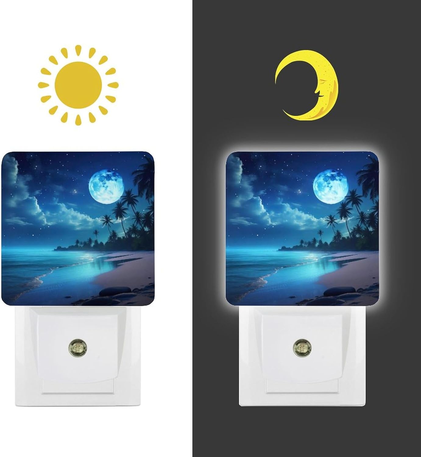 YKJAHSD Moon Beach Night Light, Plug into Wall Decor Nightlights for Bedroom, Bathroom, Hallway, Kitchen, with Dusk to Dawn Light Au…
