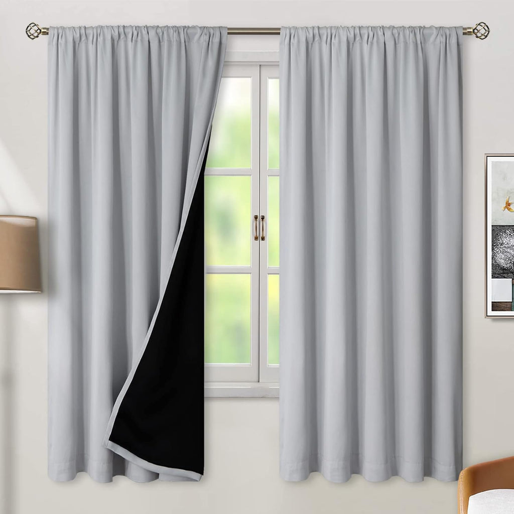 BGment Light Grey 100% Blackout Curtains 72 Inches Long with Black Liner, Rod Pocket and Back Tab Double Layer Full Room Darkening…