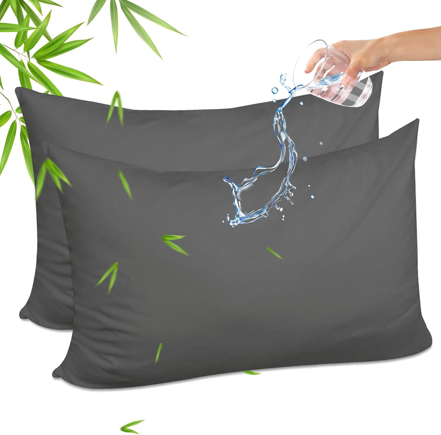 Gogreen Bamboo Rayon Waterproof Pillow Protector, Breathable Pillow Cover, Warm Pillow Case Protector with Zipper, Soft Terry Pillow Case C…