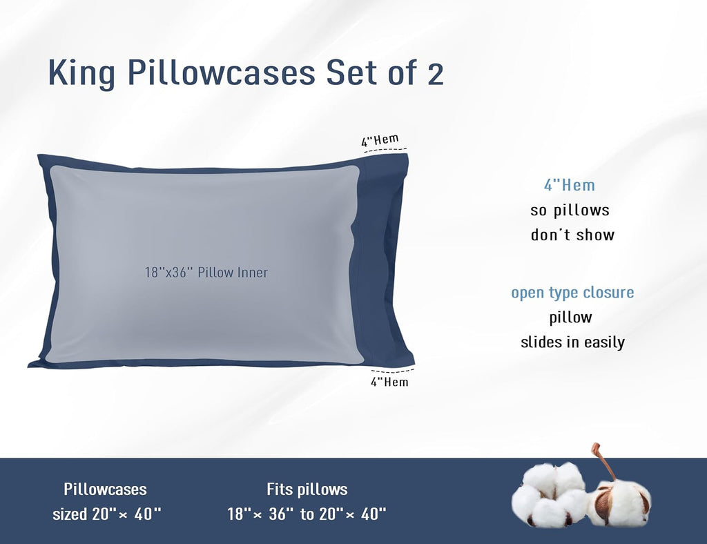 Homtec Pillow Cases, King Size Cotton Percale Weave Pillowcases, Pre-Shrunk Breathable and Hypoallergenic Pillowcases, Set of 2 (2 Piece Ki…