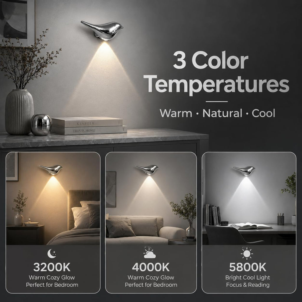 Silver Motion Sensor Night Light Indoor, Magnetic Wall Lamp, Rechargeable LED Bird Lamp, Wireless Stick On Light with Warm Soft Glow…