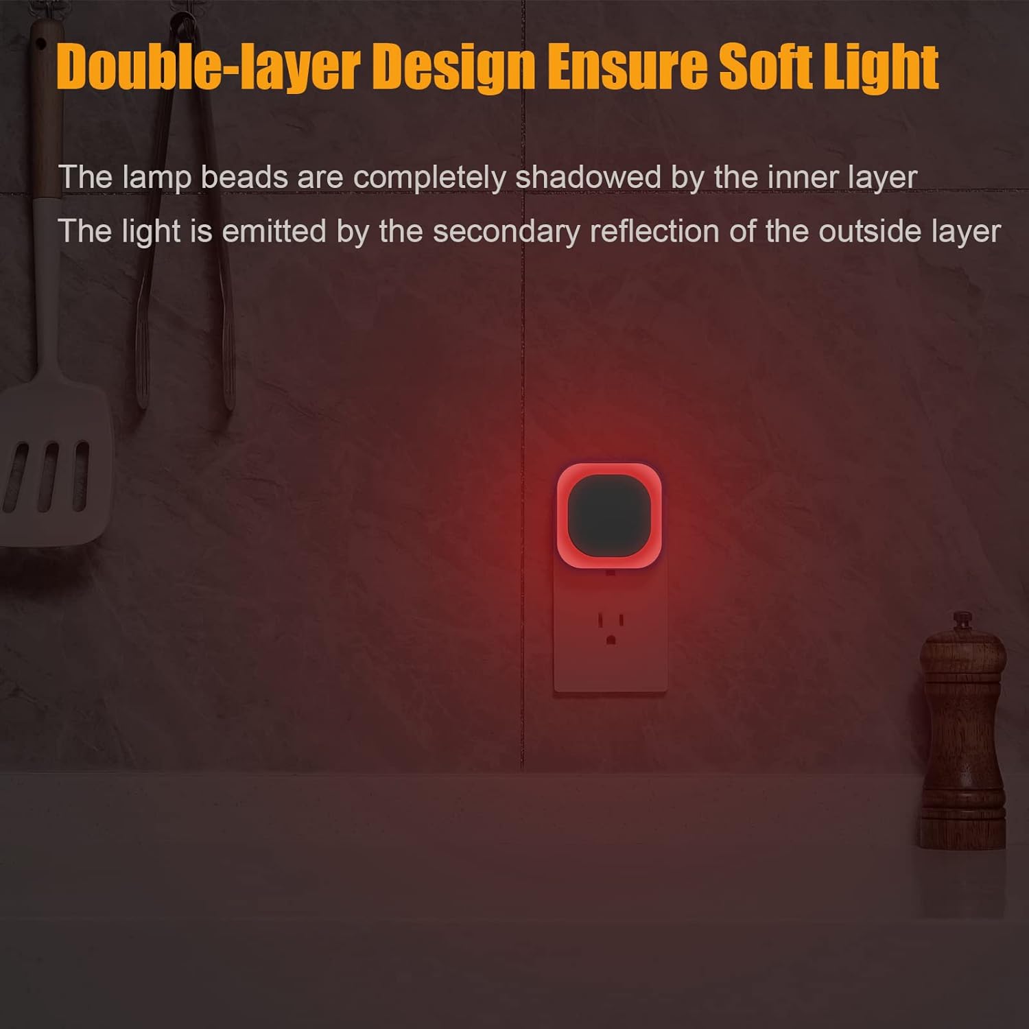 Yunlex 2 Pack Red Night Light with Dusk to Dawn Sensor, Eye-comfort Reflected Glow, 0% Blue Light True Red LED, 3-Level Brightness, Auto…