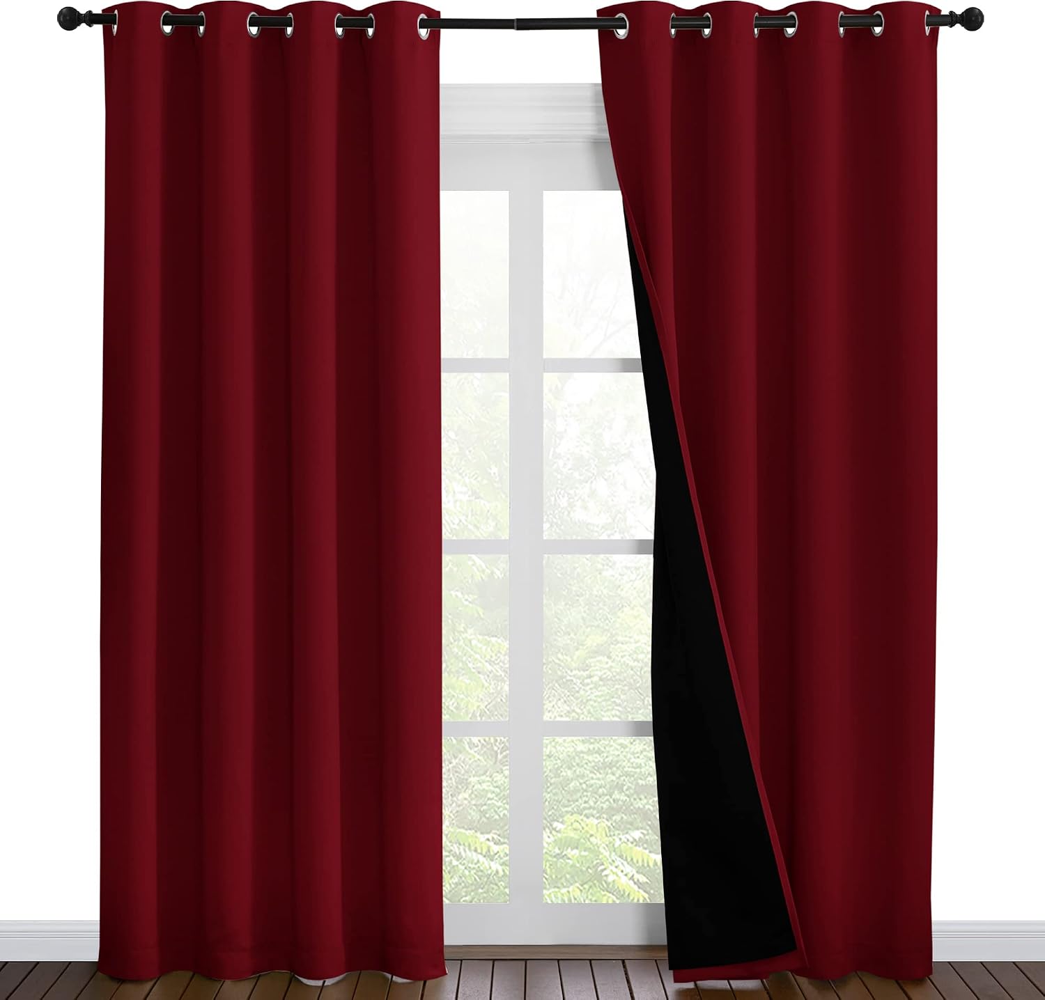 Nicetown 100% Blackout Curtains with Black Liner Backing, Thermal Insulated Curtains for Living Room, Noise Reducing Drapes for Christmas,…