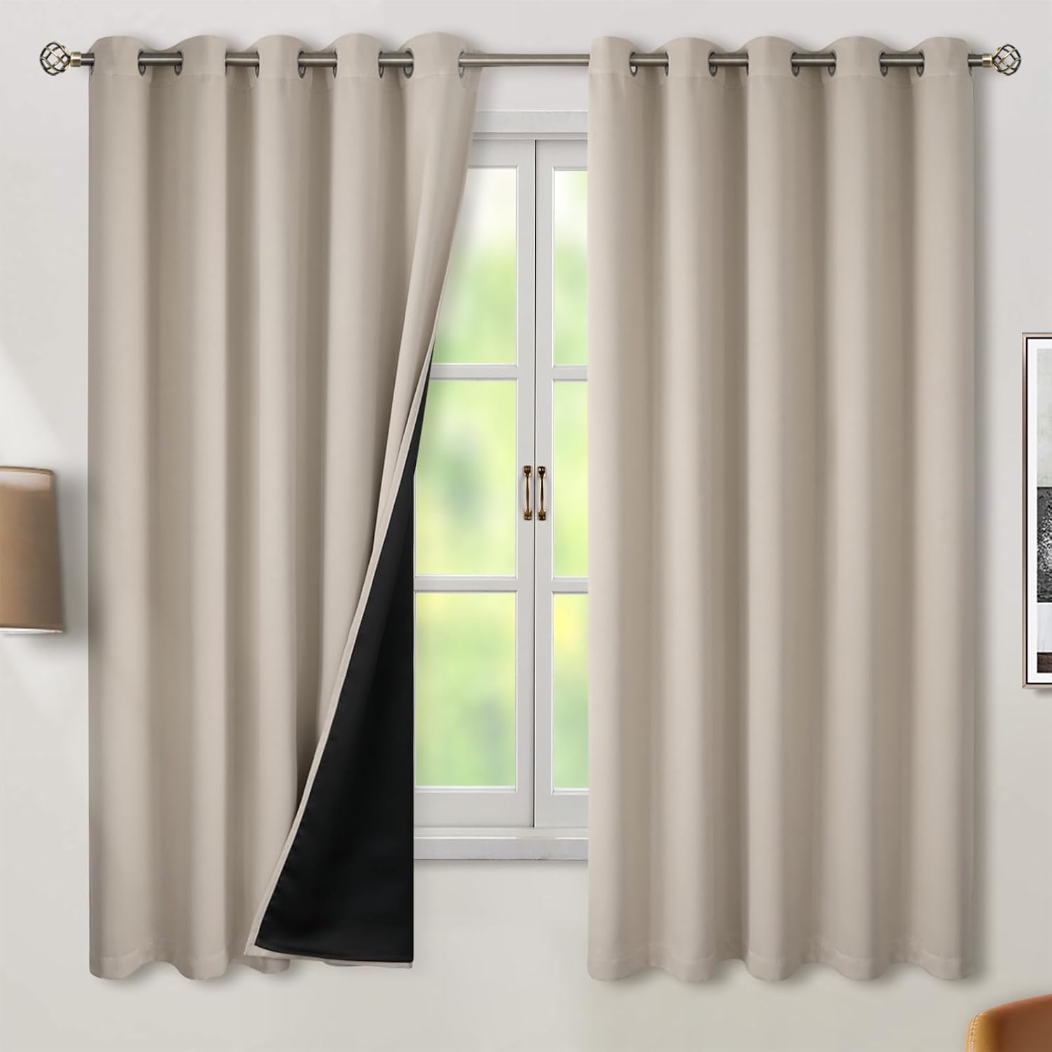 BGment Thermal Insulated 100% Blackout Curtains for Bedroom with Black Liner, Double Layer Full Room Darkening Noise Reducing Grommet Curta…