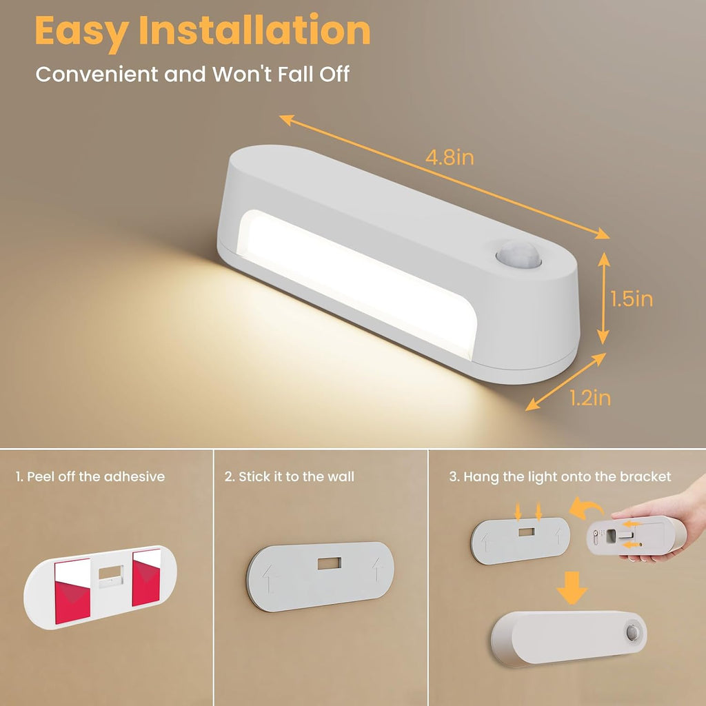 Motion Sensor Night Light, 1800mAh Rechargeable Battery Operated Step Lights, 3000K Warm White Wireless Under Cabinet Lighting for…