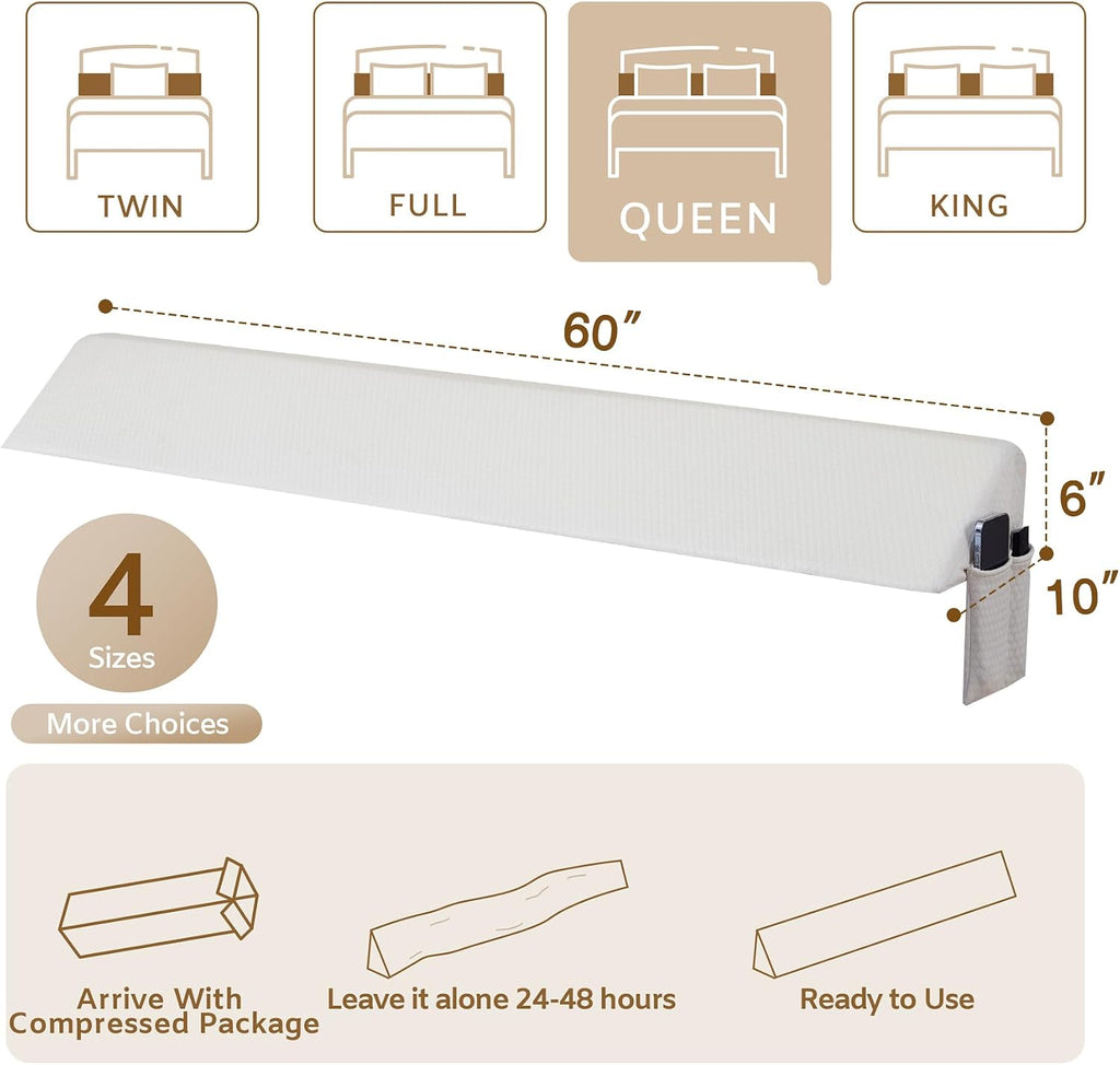 Bedluxe Queen Bed Wedge Pillow for Headboard, Wedge Pillow Headboard, Pillow Wedge for Headboard Gap, Bed Gap Filler- Fill The Gap (0-7")…