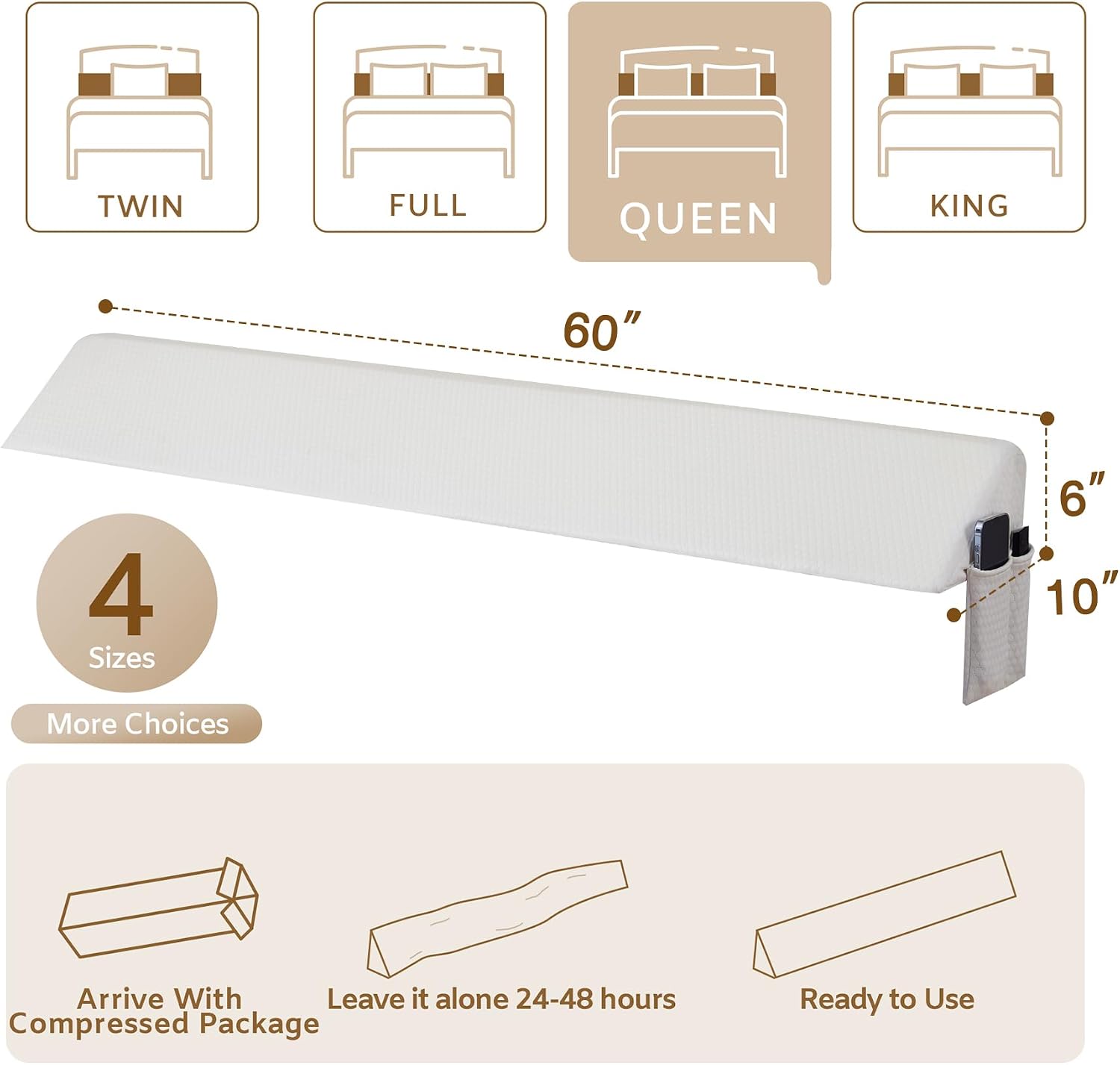Bedluxe Queen Bed Wedge Pillow for Headboard, Wedge Pillow Headboard, Pillow Wedge for Headboard Gap, Bed Gap Filler- Fill The Gap (0-7")…