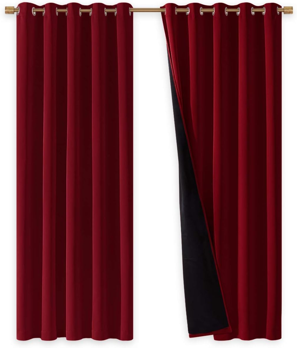Nicetown 100% Blackout Curtains with Black Liner Backing, Thermal Insulated Curtains for Living Room, Noise Reducing Drapes for Christmas,…