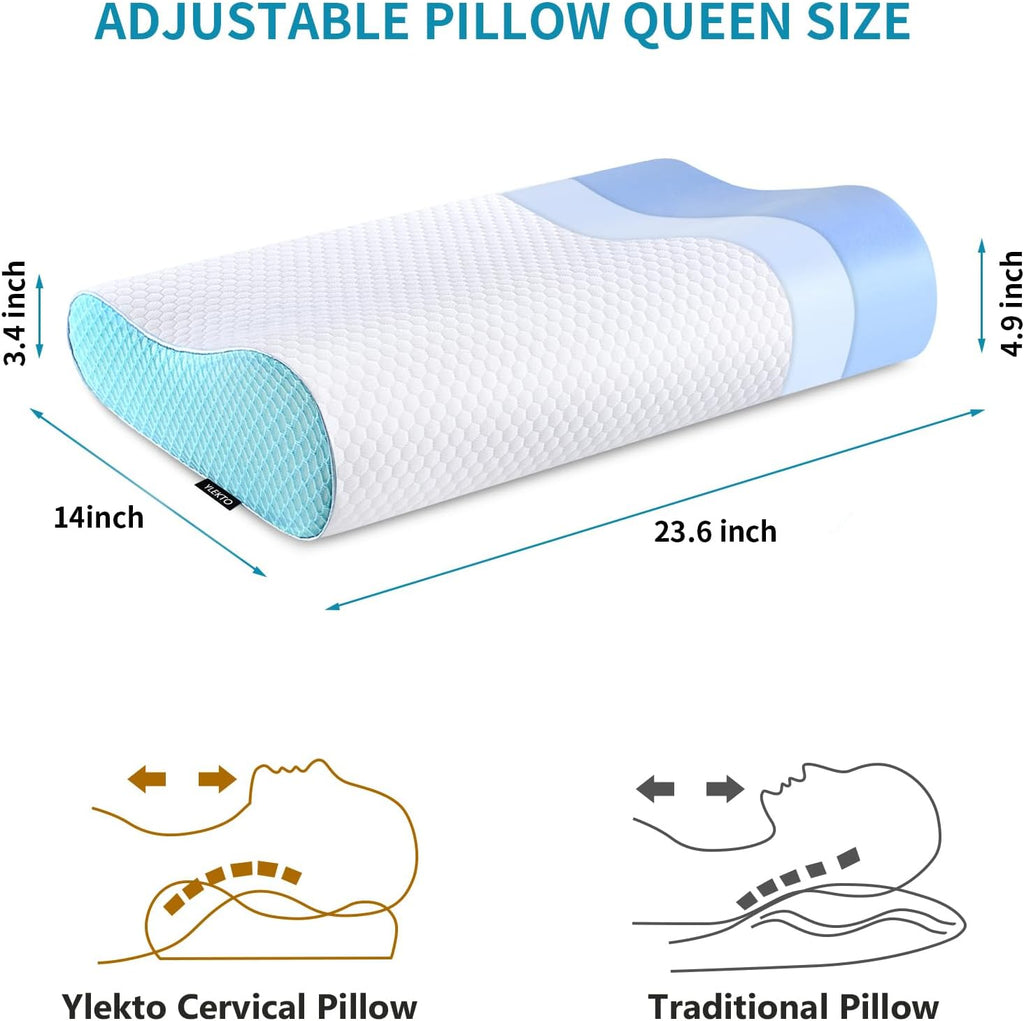 Memory Foam Pillows Neck Pillow Bed Pillow for Sleeping Ergonomic Cervical Contour Pillow for Side Back Stomach Sleeper for Neck and…