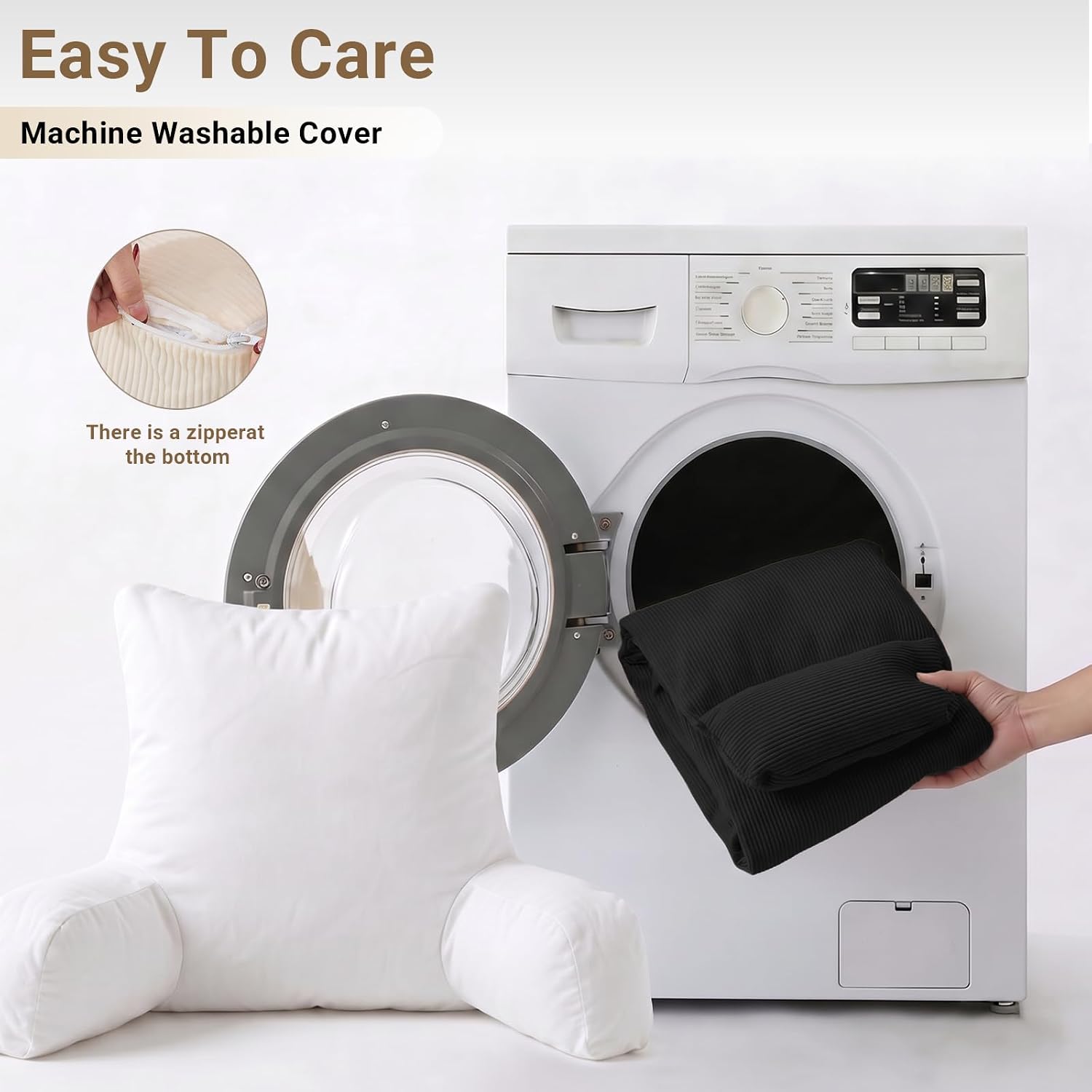 Reading Pillow for Bed with Detachable Neck Roll and Shredded Memory Foam, Back Pillow with Arms for Sitting Up, Washable Bed Rest Pillow…