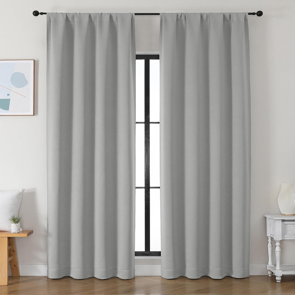 Simplebrand Ava Silver Grey Blackout Curtains for Bedroom 90 Inches Long 2 Panels Set, Solid Privacy Energy Saving Living Room Window …