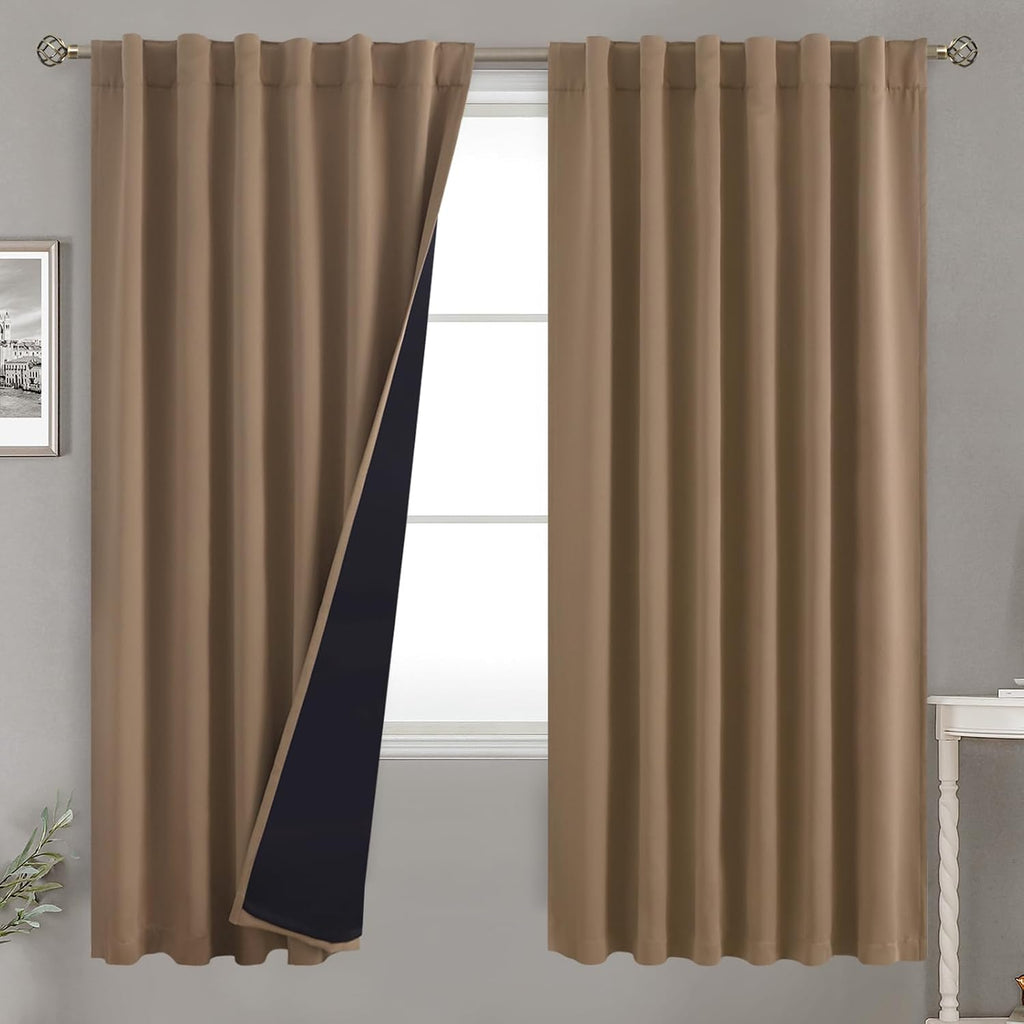 BGment 100% Room Darkening Thermal Insulated Blackout Curtains 72 Inches Long with Liner, Rod Pocket and Back Tab Double Layer Noise…