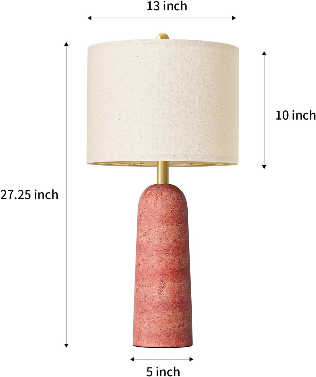 BOBOMOMO 27.25" Modern Table Lamp Set of 2, Red Resin Table Lamps with Stone Look, Lamps for Living Room with Linen Shades, Bedside Lamps…