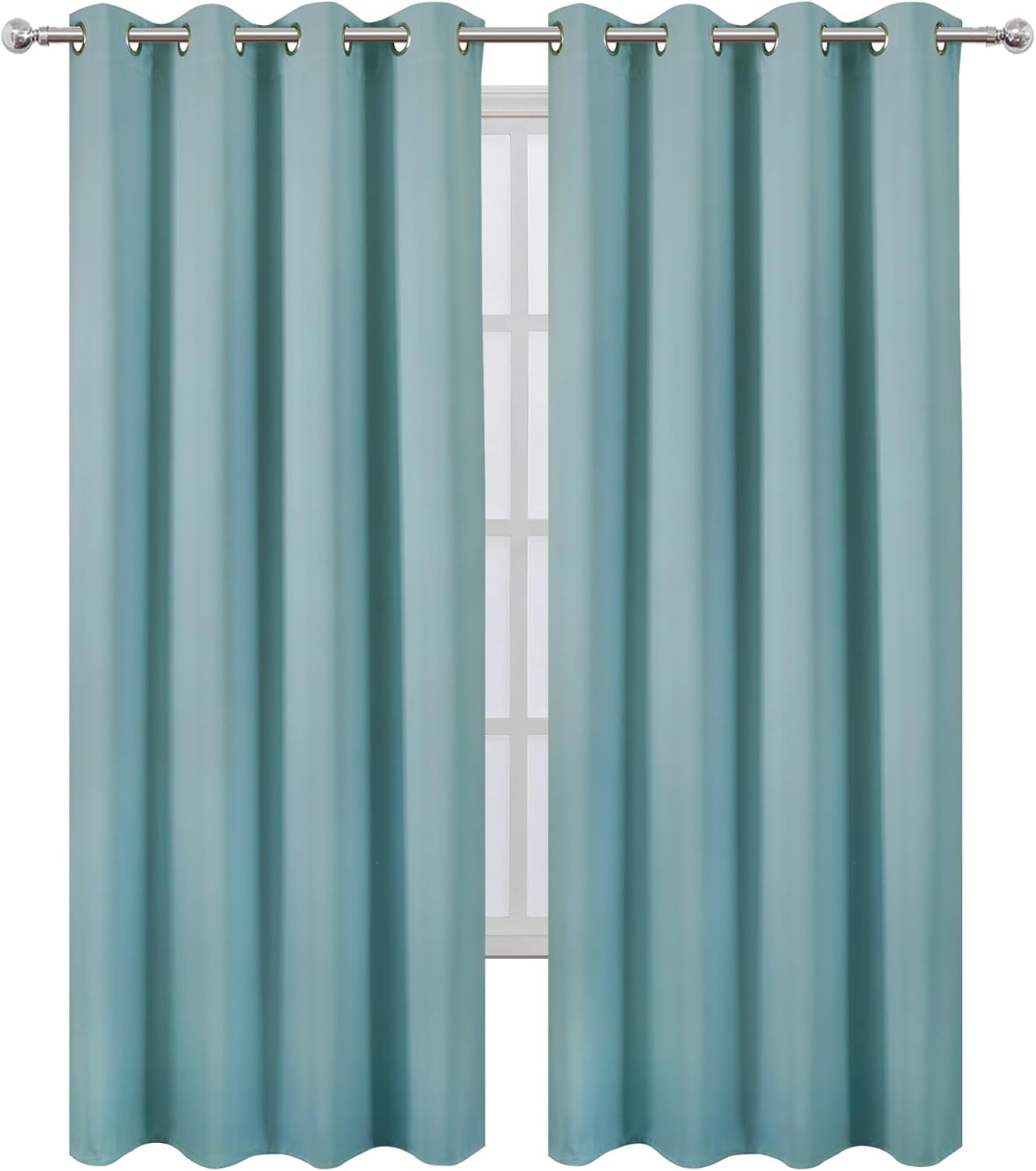 Lemomo Blackout Curtains 52 x 108 inch/Stone Blue Curtains Set of 2 Panels/Thermal Insulated Room Darkening Bedroom Curtains 108 inch Blue