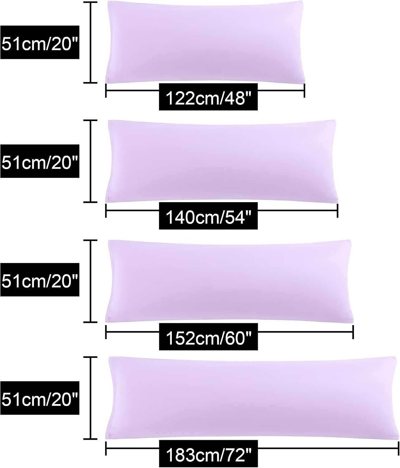uxcell Soft Microfiber Body Pillow Cover with Zipper Closure, Long Pillow Cases for Body Pillows Weave for 90 GSM Polyester, Violet Body (2…