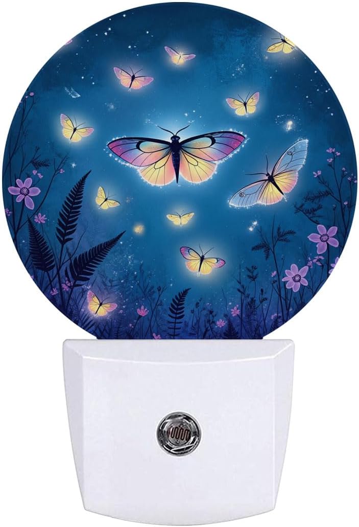Shining Butterfly Plug in Night Light Auto Light Round Lamps Energy Saving Gift for Women Men Friends