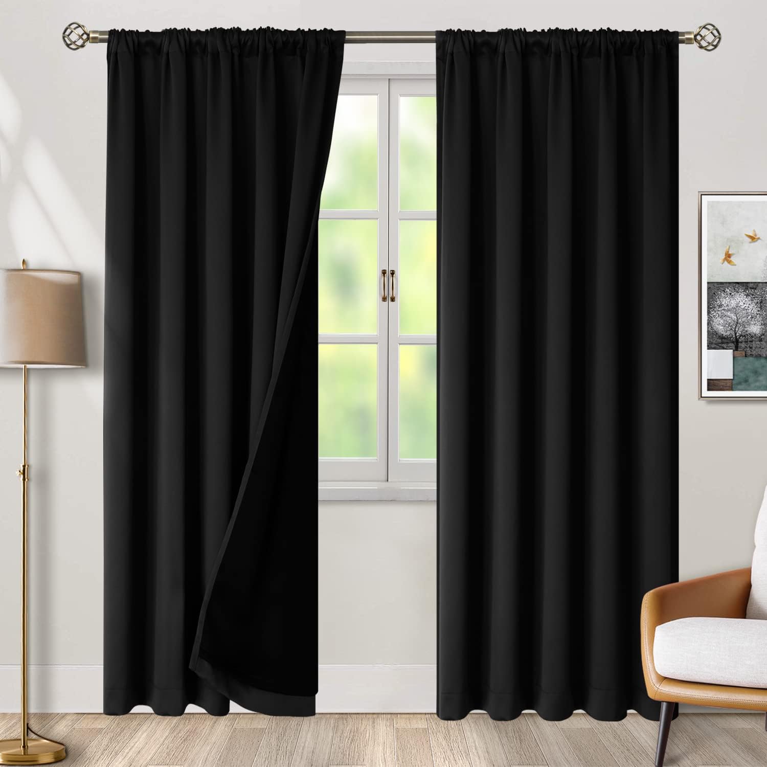 BGment 100% Blackout 80 Inch Curtains with Thermal Insulation Liner, Rod Pocket and Back Tab Double Layer Room Darkening Window Treatment…