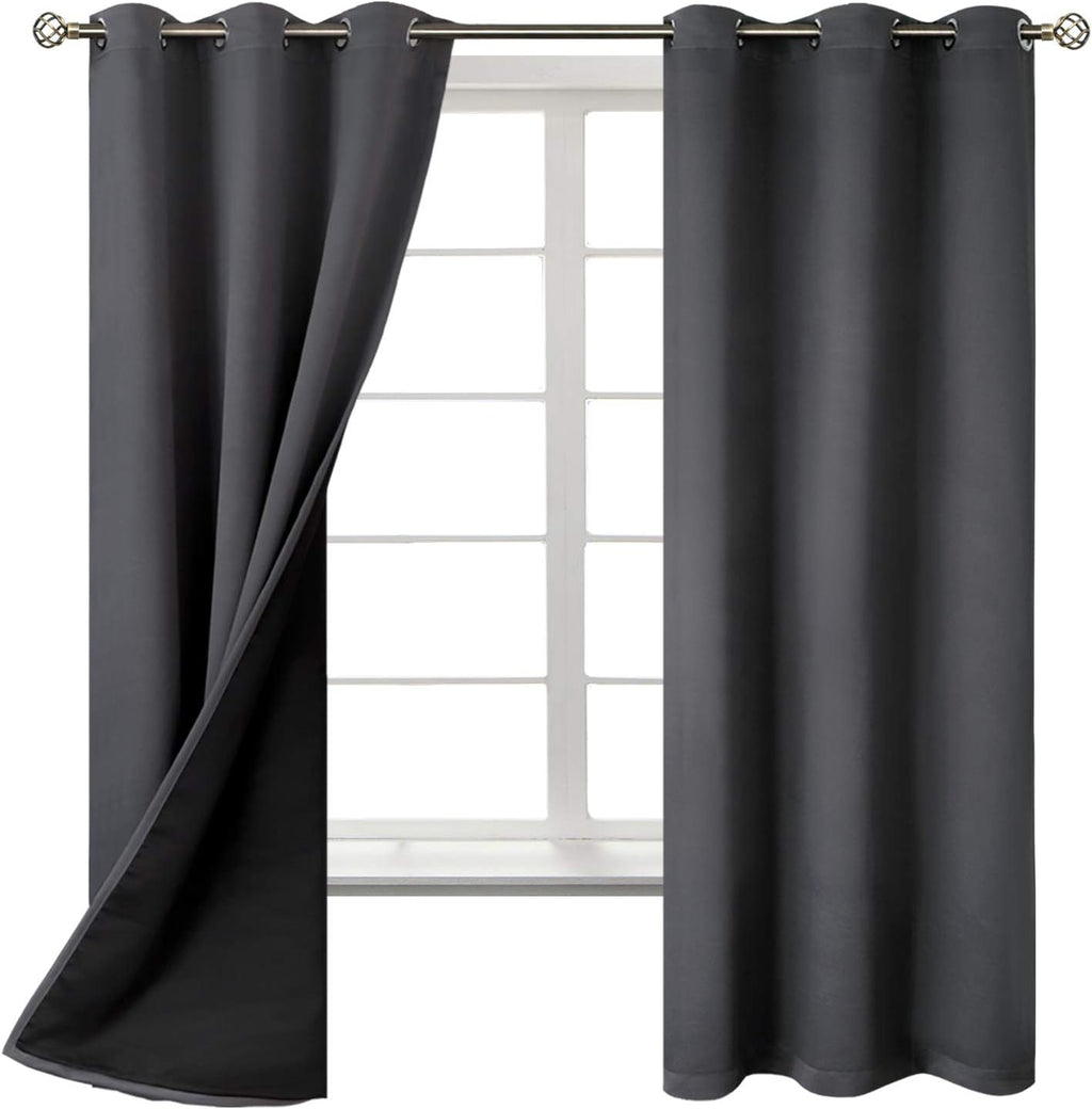 BGment Dark Grey Blackout Curtains for Bedroom - Black Out Curtains 63 Inch Long Thermal Insulated Grommet Total Room Darkening Window Drap…