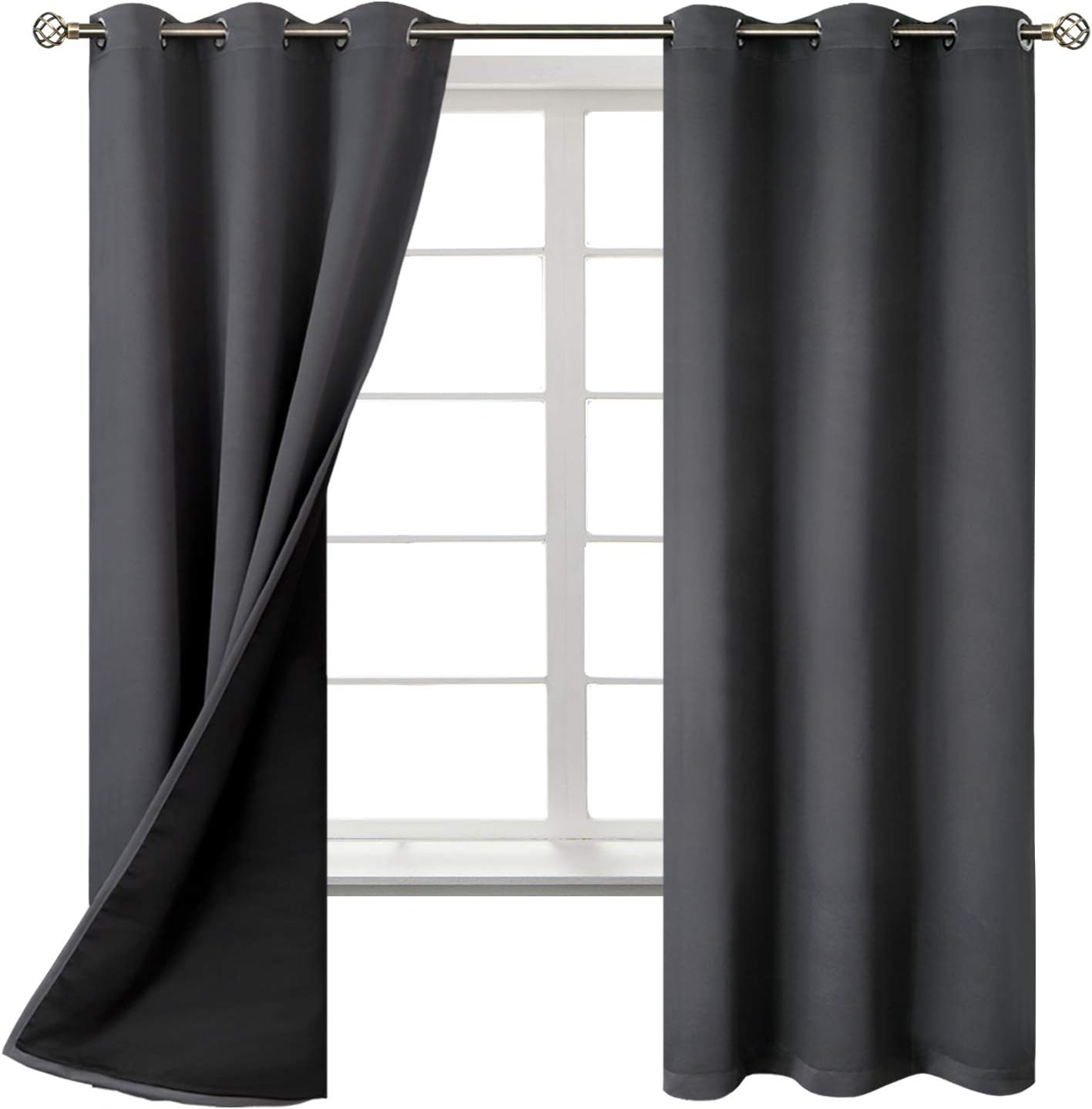 BGment Dark Grey Blackout Curtains for Bedroom - Black Out Curtains 63 Inch Long Thermal Insulated Grommet Total Room Darkening Window Drap…