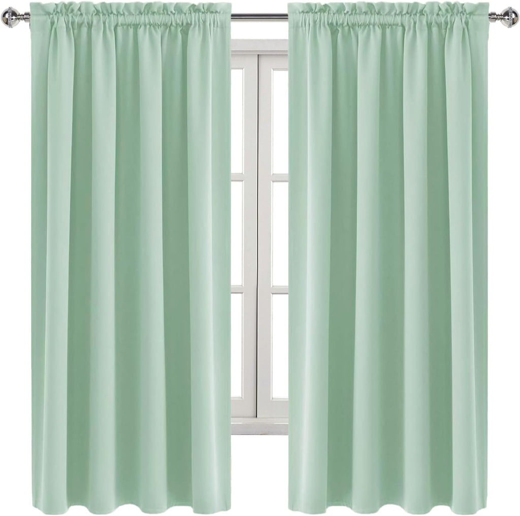 Dwcn Blackout Curtains Room Darkening Thermal Insulated Bedroom Curtains Window Curtain Panels, 52 x 63 inches Long, Set of 2 Light Green R…