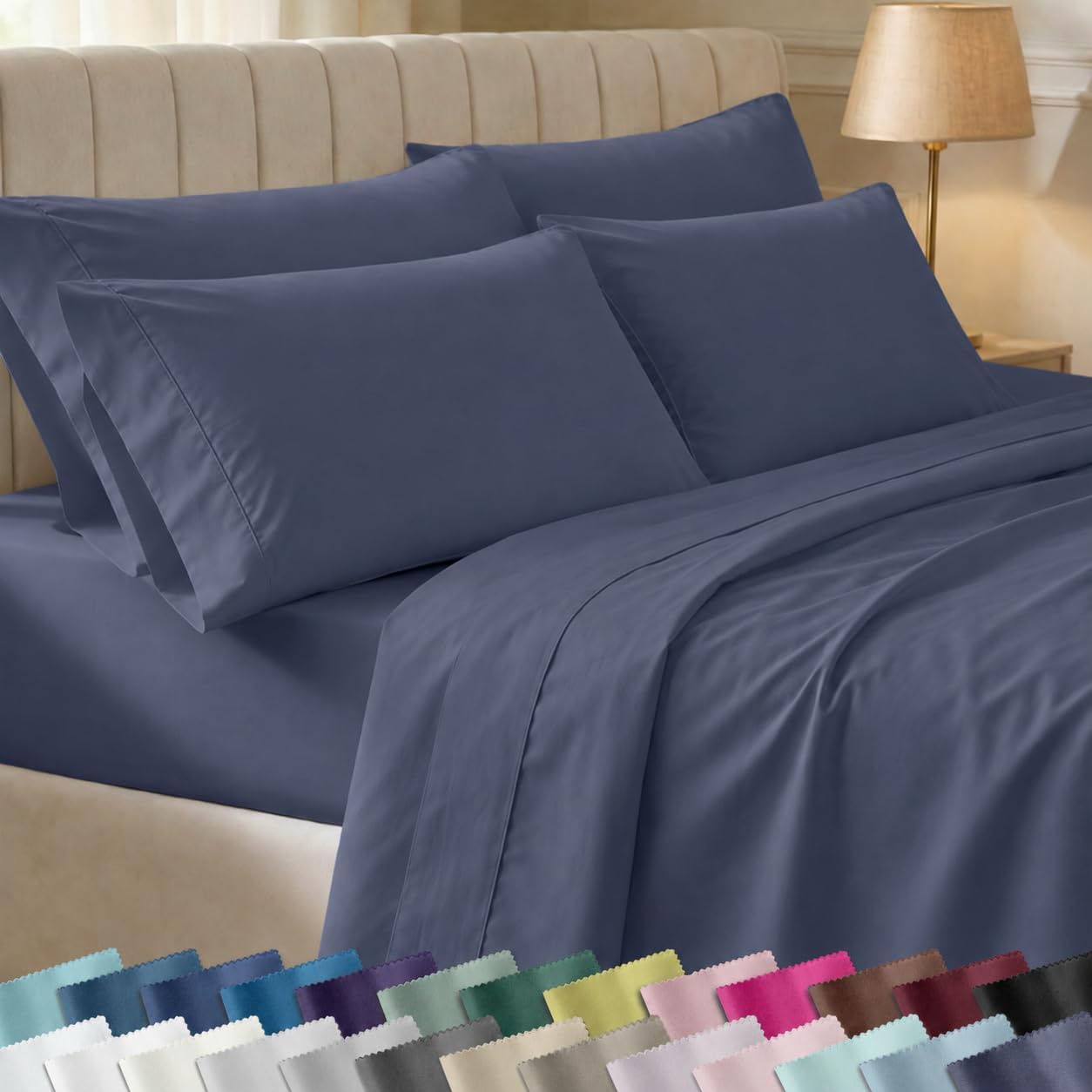 CaliforniaDesignDen California Design Den 6-Pc King Size Sheet Set with 4 Pillowcases - Soft 400 Thread Count 100% Cotton Sheets, Sateen We…