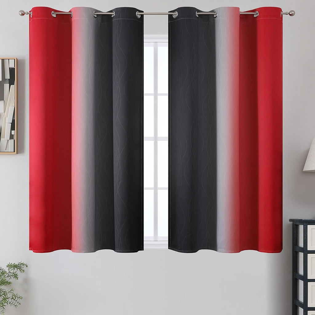 Estelartextiler Estelar Textiler Red and Black Blackout Curtains 54 Inch Length, Light Blocking Gradient Grommet Drapes for Living Room, Ro…