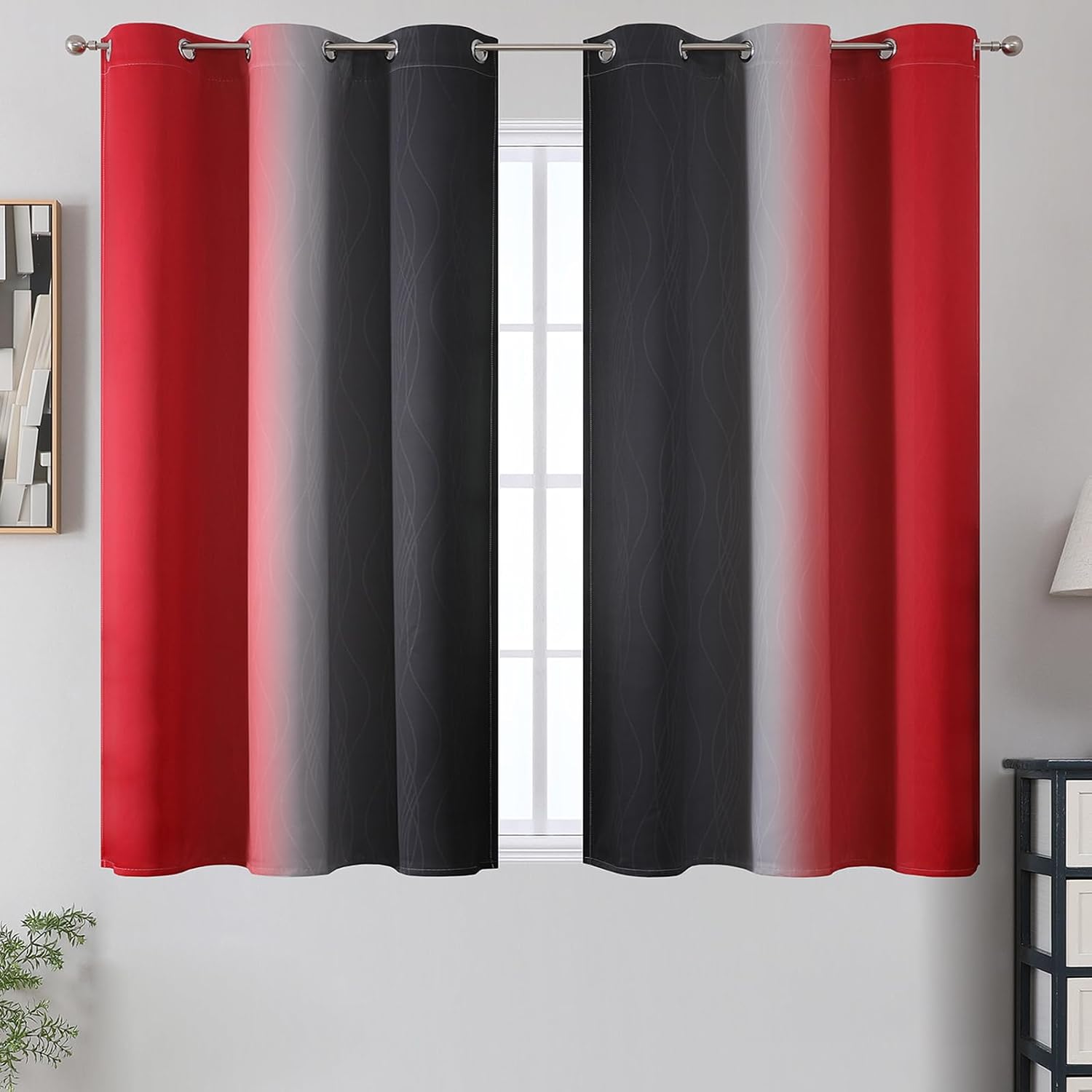 Estelartextiler Estelar Textiler Red and Black Blackout Curtains 54 Inch Length, Light Blocking Gradient Grommet Drapes for Living Room, Ro…