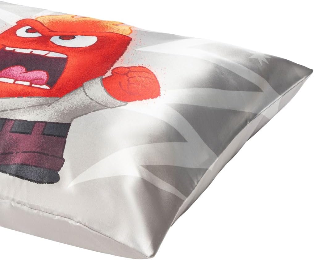 JayFranco Disney Pixar Inside Out Anger Satin Pillowcase - Standard Size 20x30 Inch Silky Soft Grey Pillow Cover 30 inch Grey
