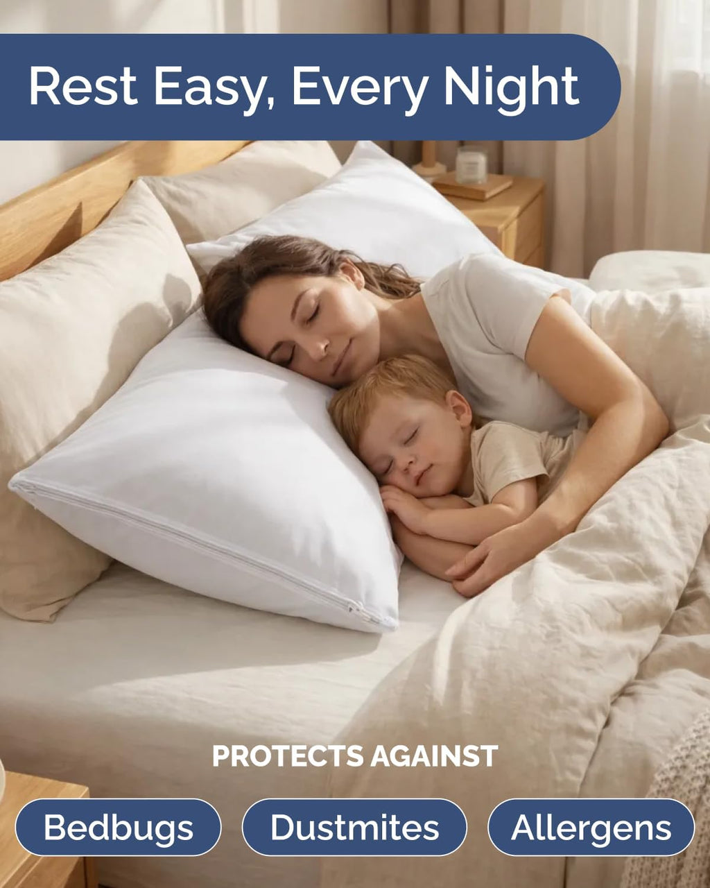 Set of 2 Pillow Protectors with Zipper - Queen Size - Bed Bug and Dust Mite Proof Pillow Covers - Noiseless, Moisture Wicking &…