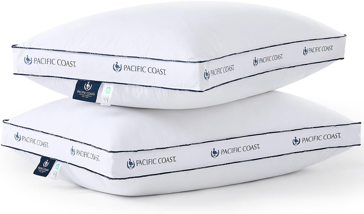 PacificCoast Pacific Coast Gusseted Pillows Queen Size Set of 2, Goose Feather and Down Firm Pillows, Luxury Hotel Collection Bed Pillows f…