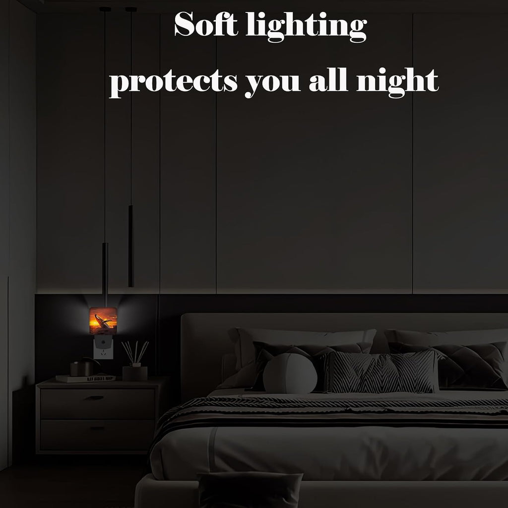 Sunset Humpback Whale Night Light, Plug Into Wall for Boys Girls Bedroom Decorative Square Night Light Lamp 0.5w Sleep Friendly