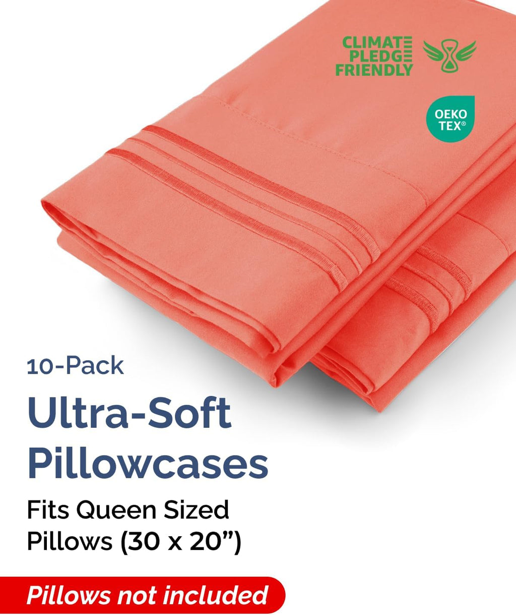 Queen Pillow Cases Set of 10 - Ultra Soft Hotel Quality Pillowcase Covers - Comfy, Cozy & Wrinkle Free - Shrink, Stain & Fade Resistant…