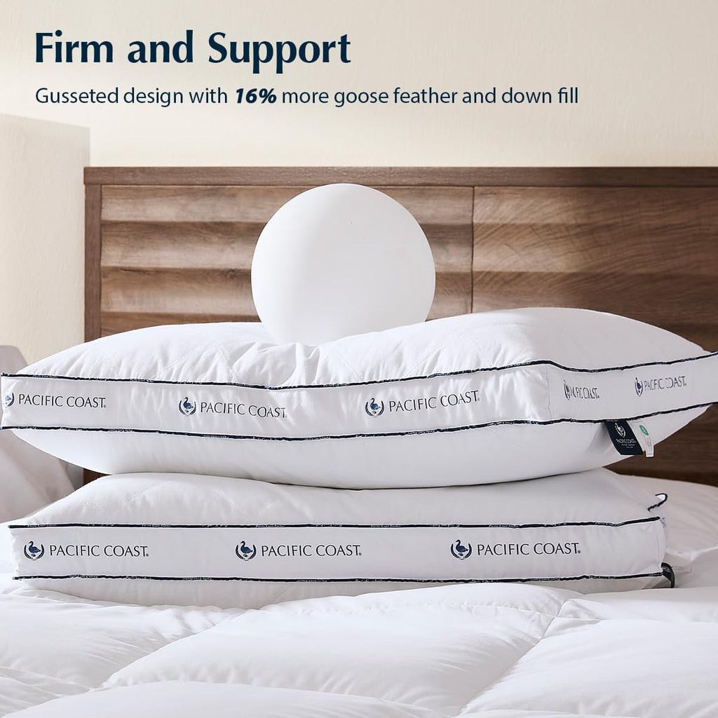 PacificCoast Pacific Coast Gusseted Pillows Queen Size Set of 2, Goose Feather and Down Firm Pillows, Luxury Hotel Collection Bed Pillows f…