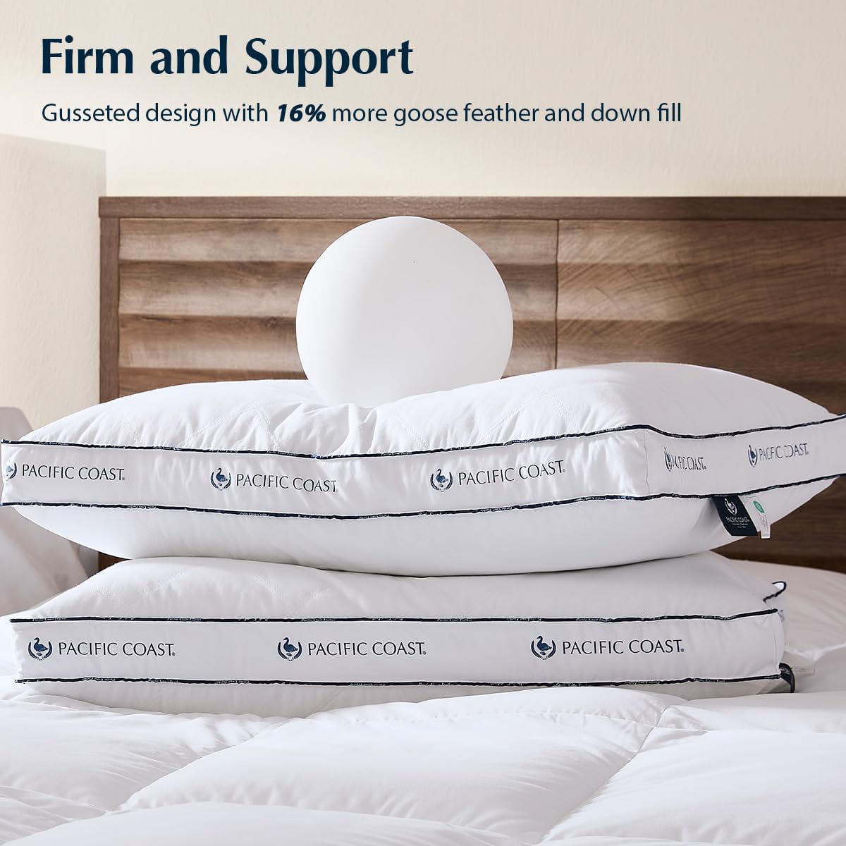 PacificCoast Pacific Coast Gusseted Bed Pillows for Side Sleepers and Back Sleepers, Goose Feather and Down Firm Pillows with 100% Cotton S…