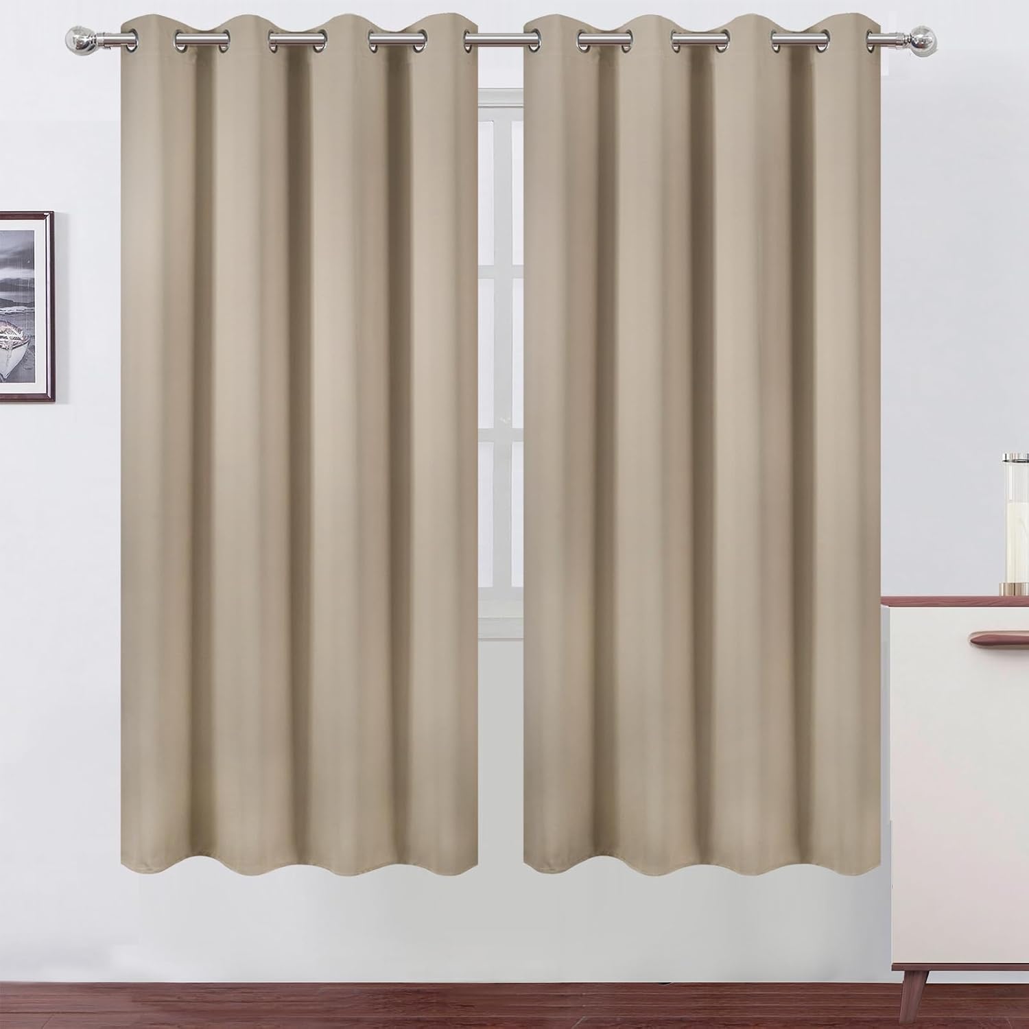 Lemomo Khaki Thermal Blackout Curtains/52 x 72 Inch/Set of 2 Panels Room Darkening Curtains for Bedroom 72 Inch silver