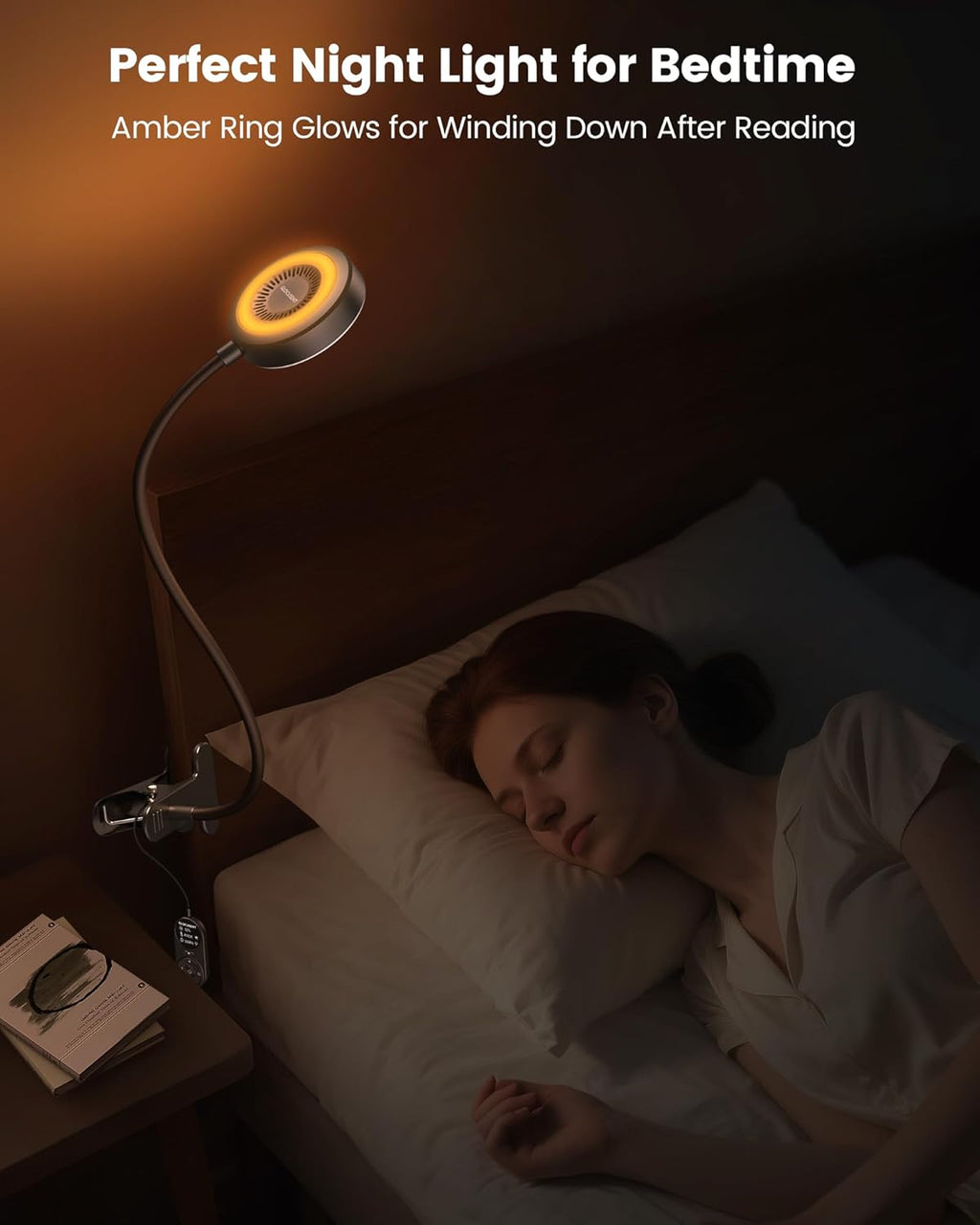 Glocusent 72 LED Clip on Lamp with Remote, Reading Light with Amber Ring, 3 Colors & 5 Dimmable Bed Lamp, 30/60-Min Auto Off Timer, Clamp…