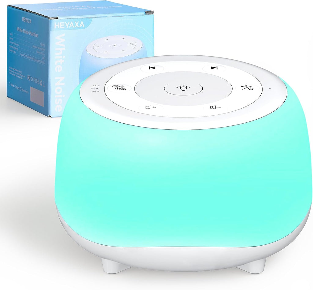 Heyaxa White Noise Sound Machine with 7 Colors Night Light 34 Soothing Sounds, Portable Sound Machine for Baby Adults Kids Sleep with 30 Vo…