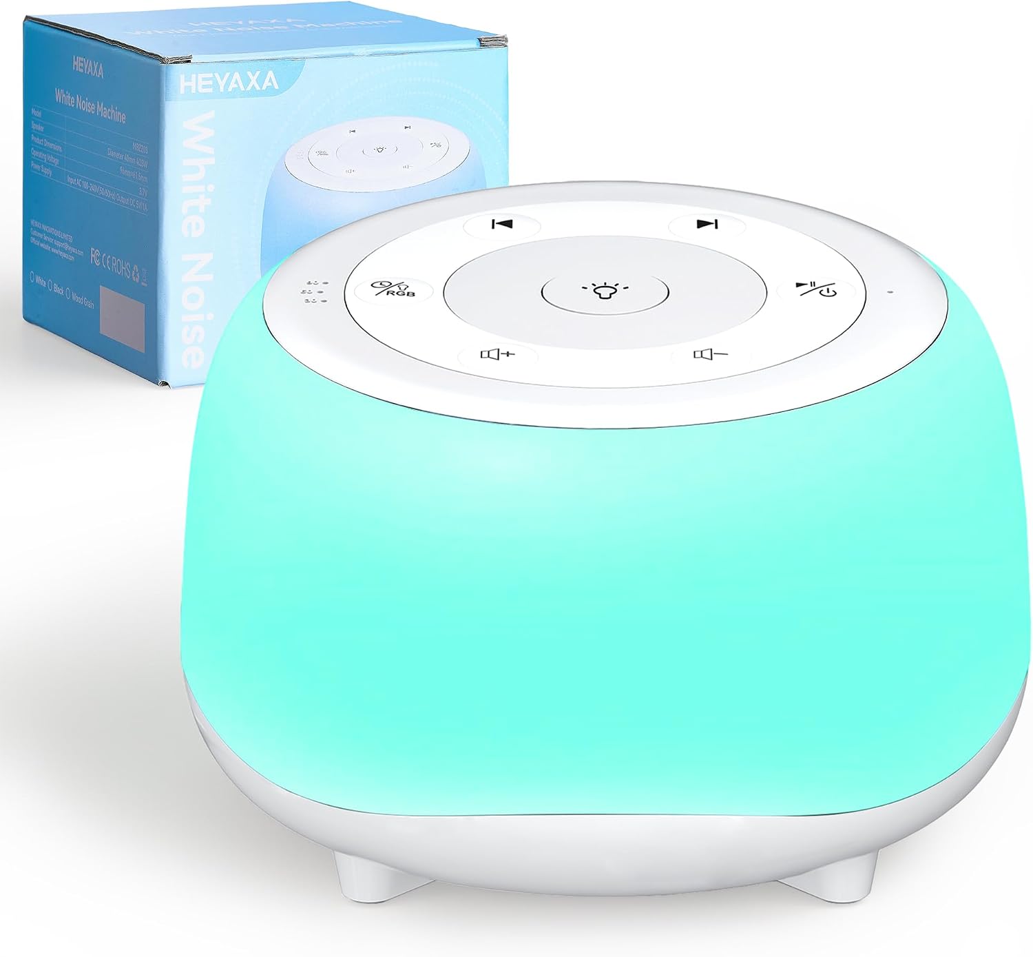 Heyaxa White Noise Sound Machine with 7 Colors Night Light 34 Soothing Sounds, Portable Sound Machine for Baby Adults Kids Sleep with 30 Vo…