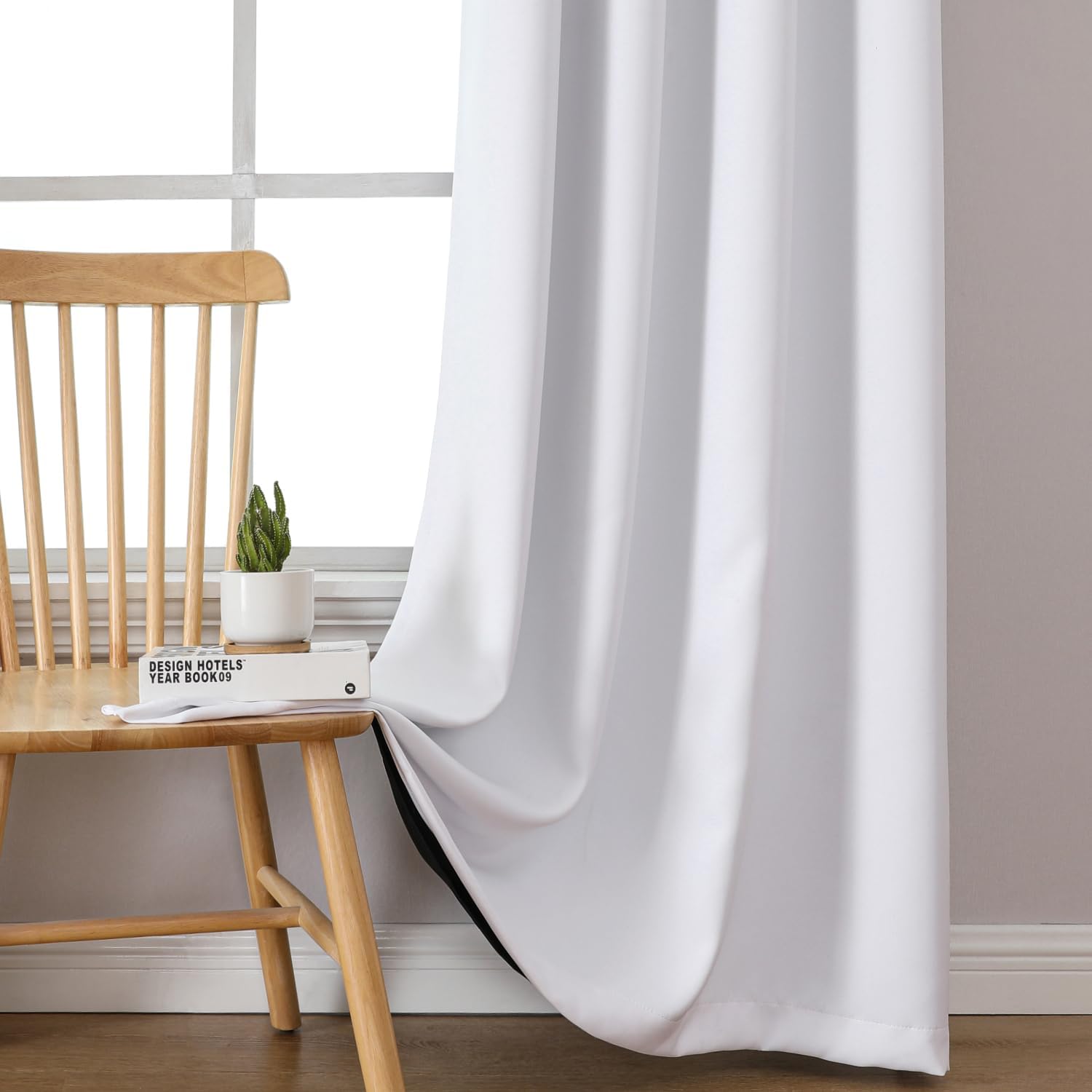 ChrisDowa White 100% Blackout Curtains for Bedroom with Black Liner, 2 Thick Layers Total Blackout Thermal Insulated Grommet Window Curtain…
