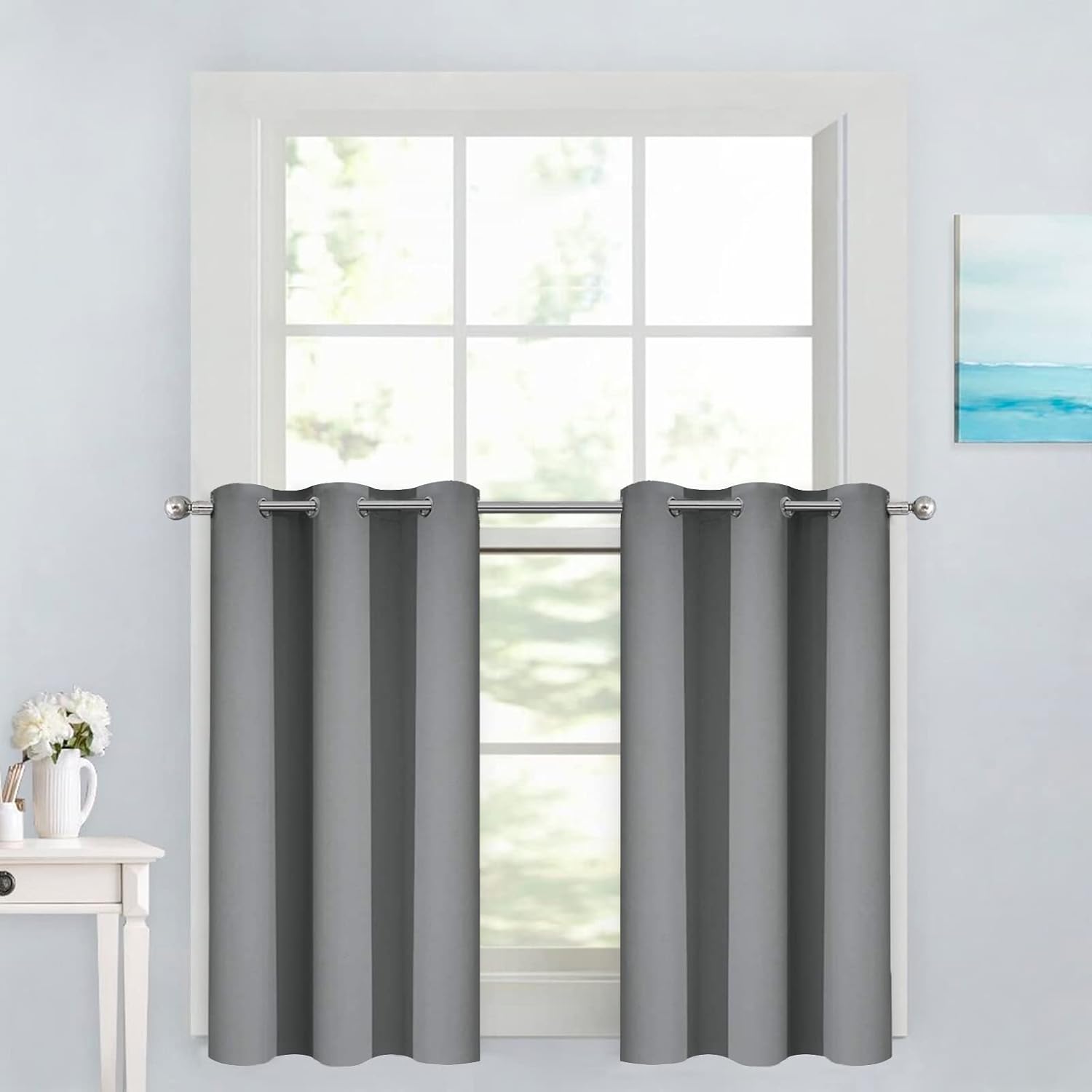 Yakamok Short Blackout Curtains 36 inches, Grommet Thermal Insulated Small Window Treatment Room Darkening Privacy Draperies for Basement…