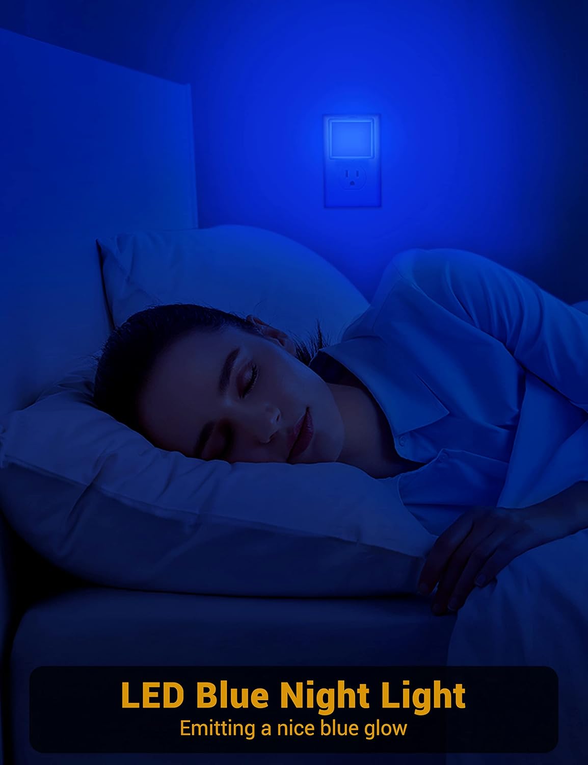 Blue Night Light, JandCase Blue Nightlight[2 Pack],0.3 Watt LED Night Light with Dusk-to-Dawn Light Sensor, Plug in Nitelight for Gaming…
