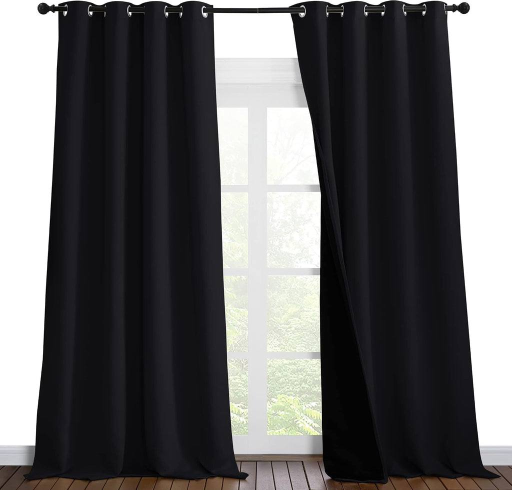Nicetown Cold Blocking 100% Blackout Curtains, Durable Black Lined Blackout Curtains for Bedroom, Energy Saving Long Curtains for Patio Sli…