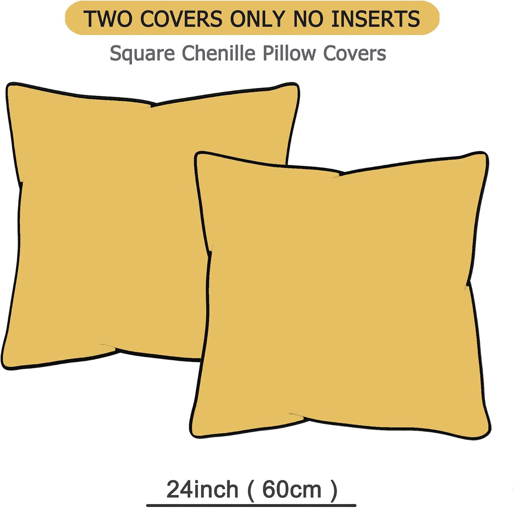 Gawamay Set of 2 Soft Textured Chenille Throw Pillow Covers 24x24 Inch (60x60 CM), Decorative Pillowcases Cushion Covers for Farmhouse Home…