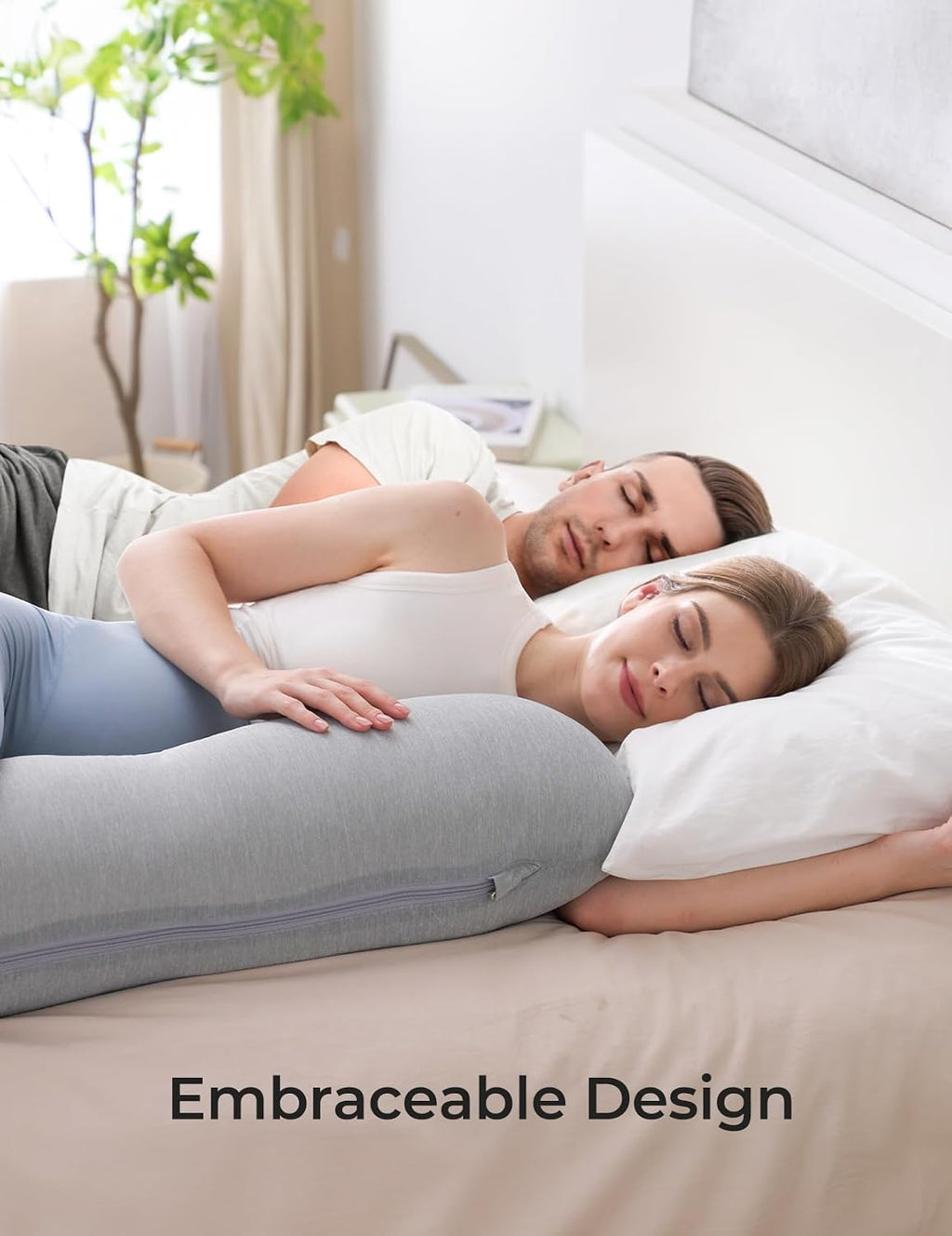 Momcozy J-Shaped Pregnancy Pillow for Sleeping with Cooling Cover, Side Sleeper Support for Belly, Hip & Leg, Deep Grey
