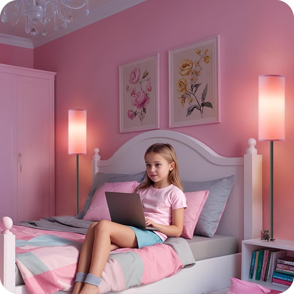Dimmable Pink Floor Lamp for Living Room with Remote and Foot Switch, Corner Floor Lamp for Bedroom, 64.4" Standing Tall Lamp, 10W 900LM…