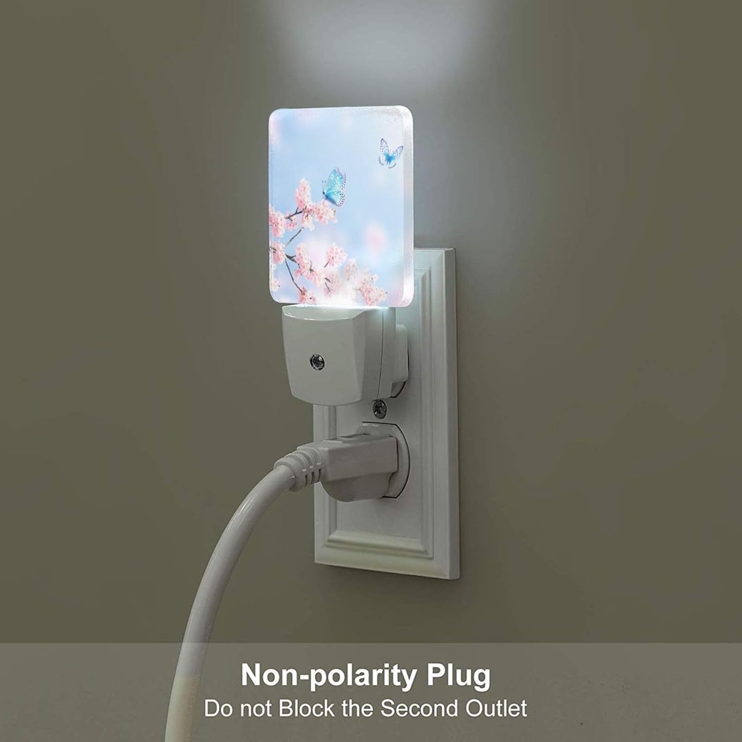 Groovy Butterfly and Flower Night Light, Plug Into Wall for Boys Girls Bedroom Decorative Square Night Light Lamp 0.5w Sleep Friendly