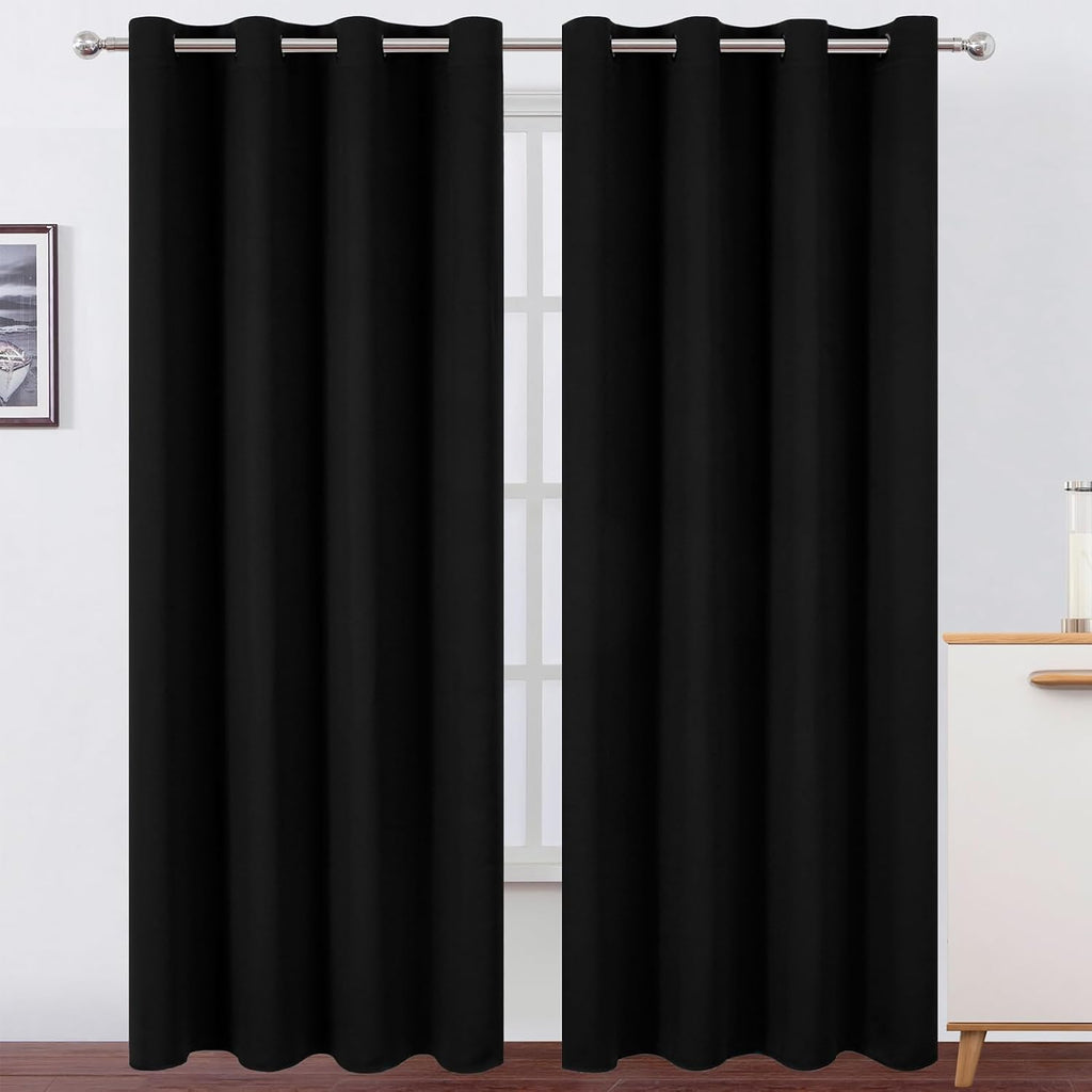 Lemomo Blackout Curtains 52 x 120 Inch Long Black Curtains Set of 2 Panels Room Darkening Curtains for Bedroom and Living Room 120 Inch Bla…